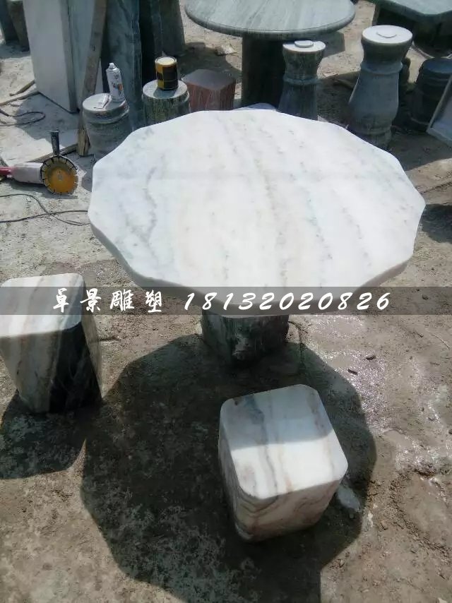 大理石桌子雕塑，公园桌椅石雕