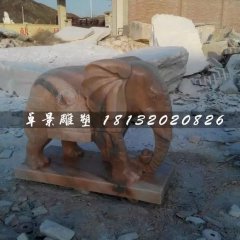 大象石雕，晚霞红小象雕塑