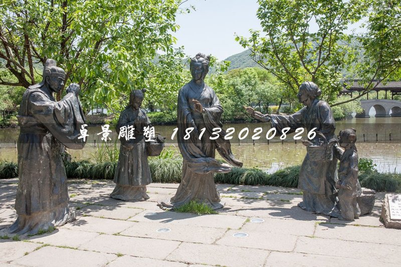 卖莲藕铜雕，古代人物铜雕