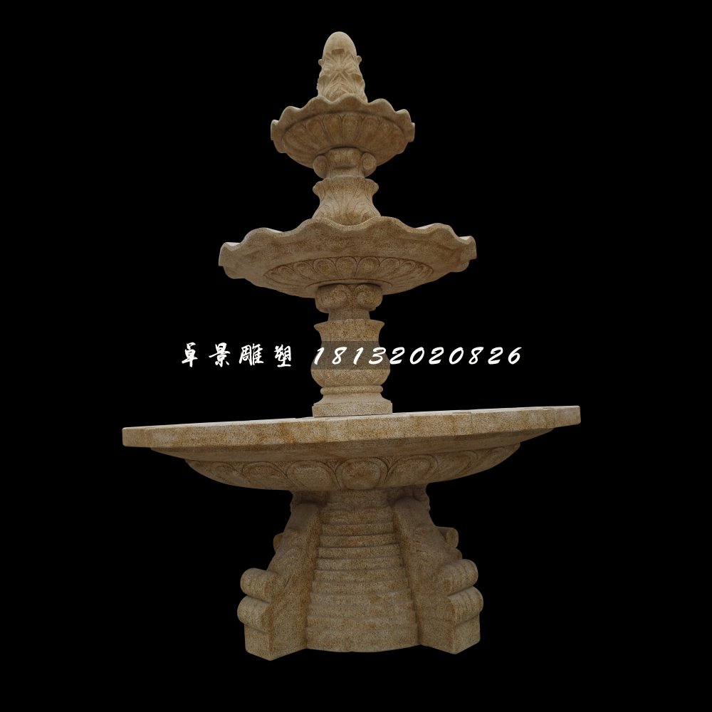大型石喷泉，三层喷泉石雕