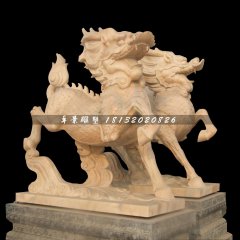 麒麟踏云石雕，晚霞红麒麟石雕