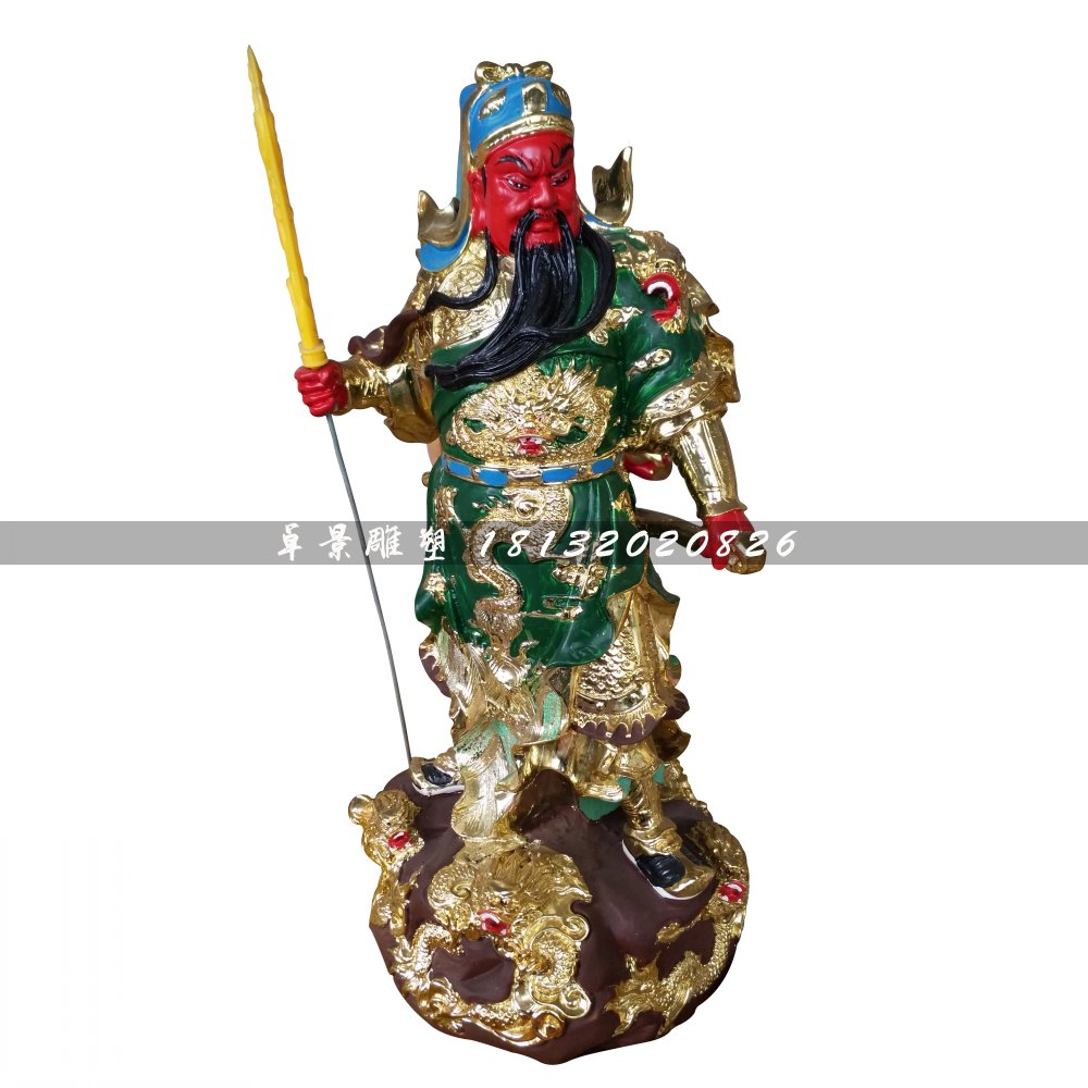 彩绘关公，玻璃钢武财神雕塑