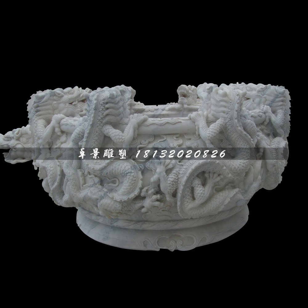 龙浮雕水缸，仿古石水缸 (1)