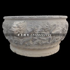 龙浮雕水缸，青石水缸