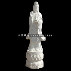 观音菩萨石雕，汉白玉立式观音