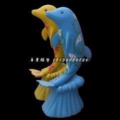 卡通海豚雕塑，玻璃钢彩绘动物