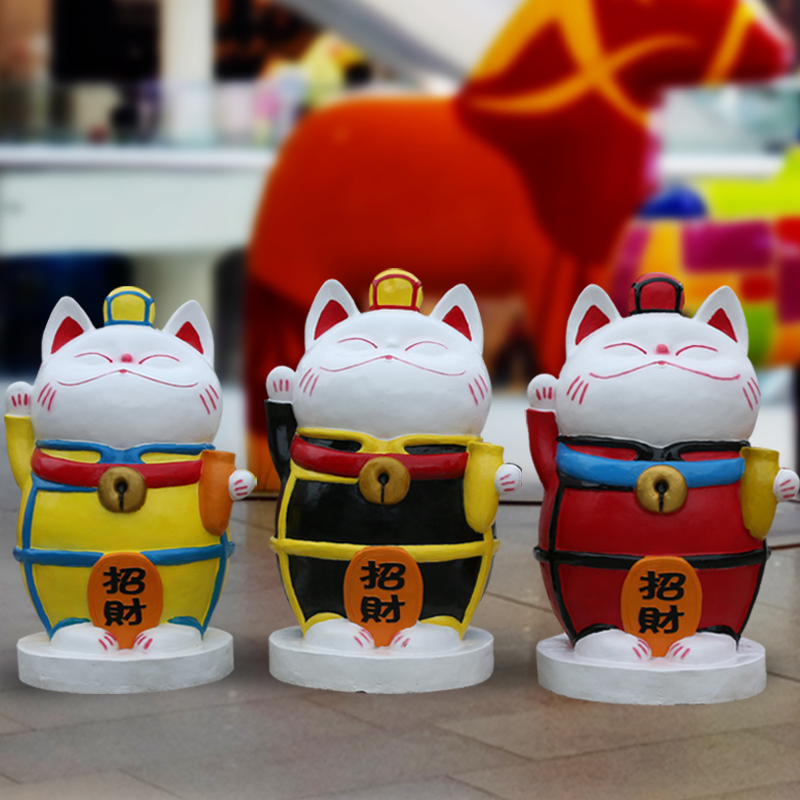 玻璃钢招财猫雕塑，卡通摆件雕塑