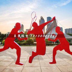 打羽毛球雕塑，玻璃钢抽象人物运动雕塑