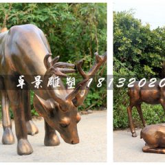 仿铜小鹿雕塑，玻璃钢动物