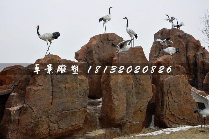 仿真仙鹤雕塑，玻璃钢动物雕塑