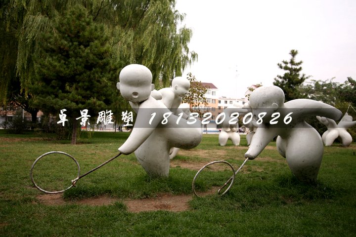 推铁圈石雕，公园小品石雕 (2)