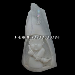 小和尚扫地石浮雕，寺庙石浮雕