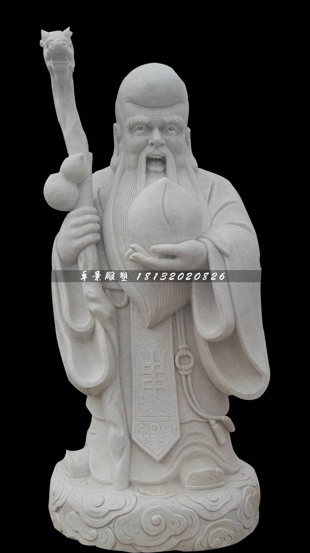 南极仙翁石雕，汉白玉神仙雕塑 (2)