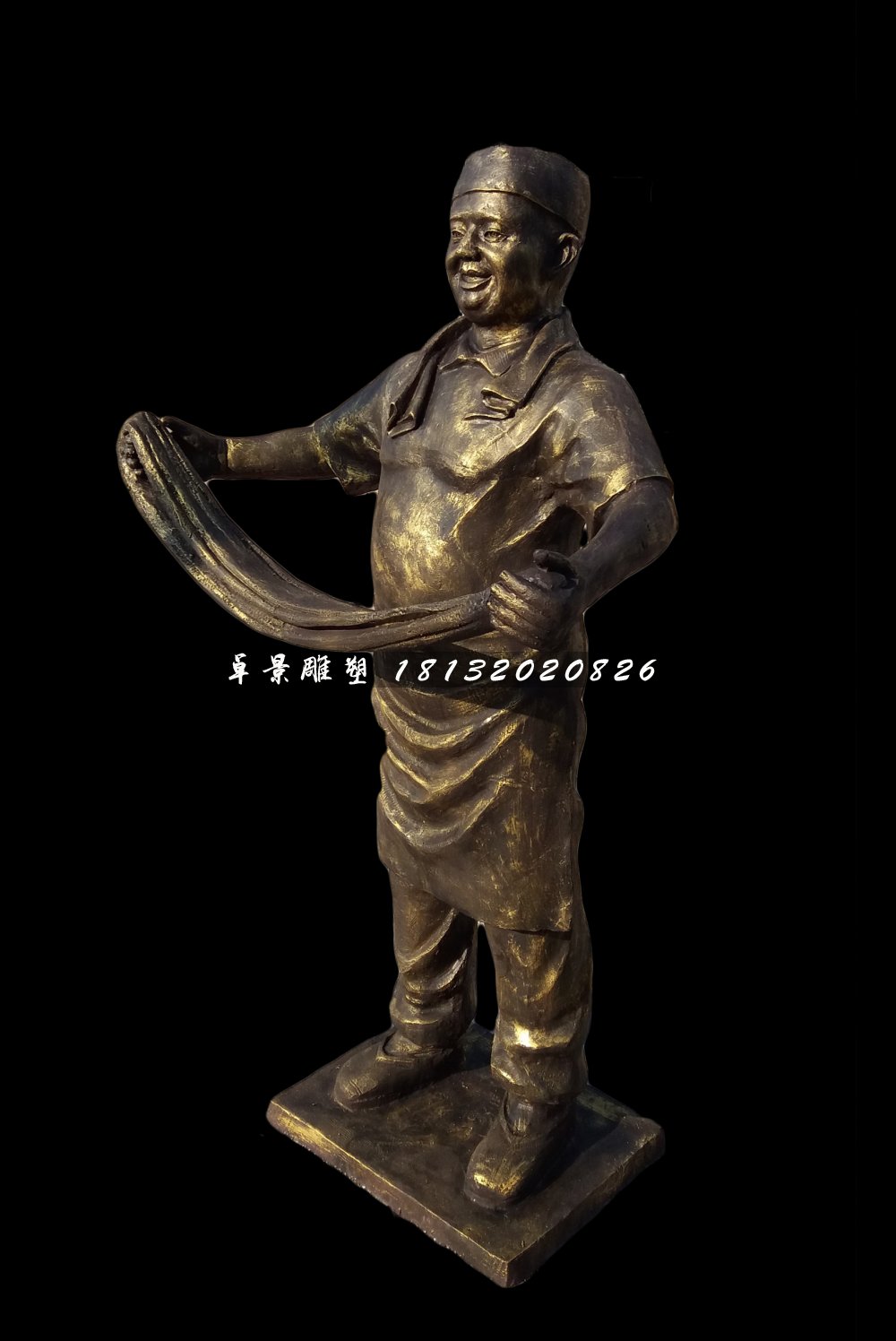 拉面雕塑，玻璃钢仿铜人物雕塑 (3)