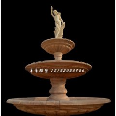 西方美女石喷泉，晚霞红喷水盆