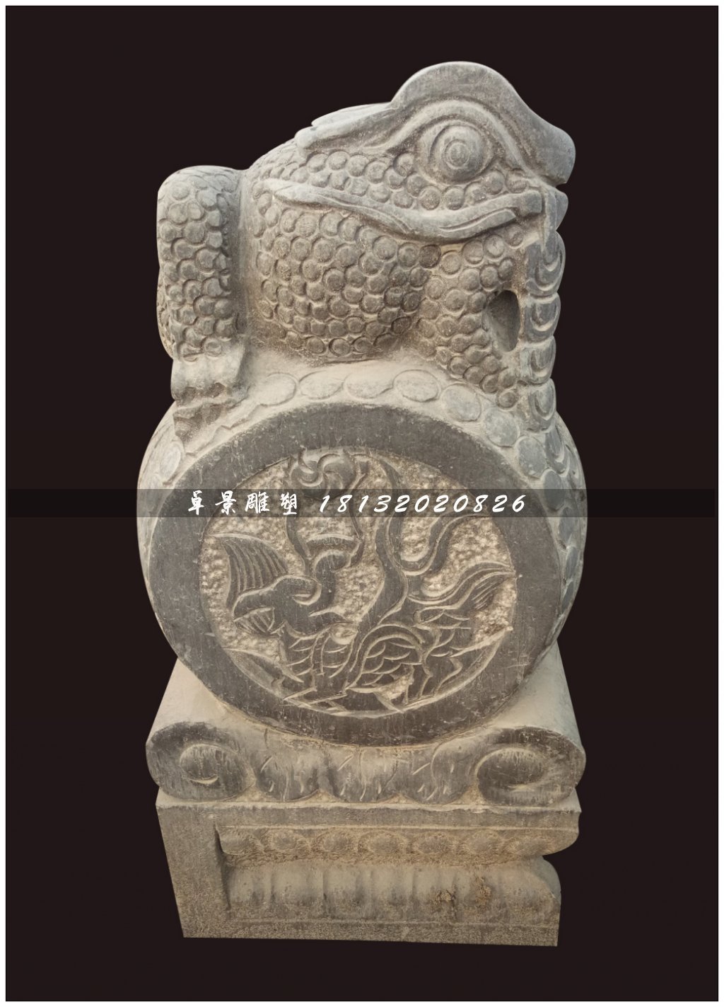 青石抱鼓石，金蟾门墩雕塑 (2)