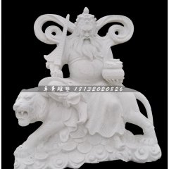 骑虎财神赵公明石雕，汉白玉财神石雕