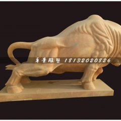 开荒牛石雕，晚霞红石雕牛