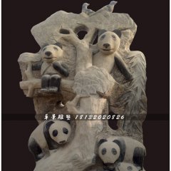 大熊猫石雕，公园动物石雕
