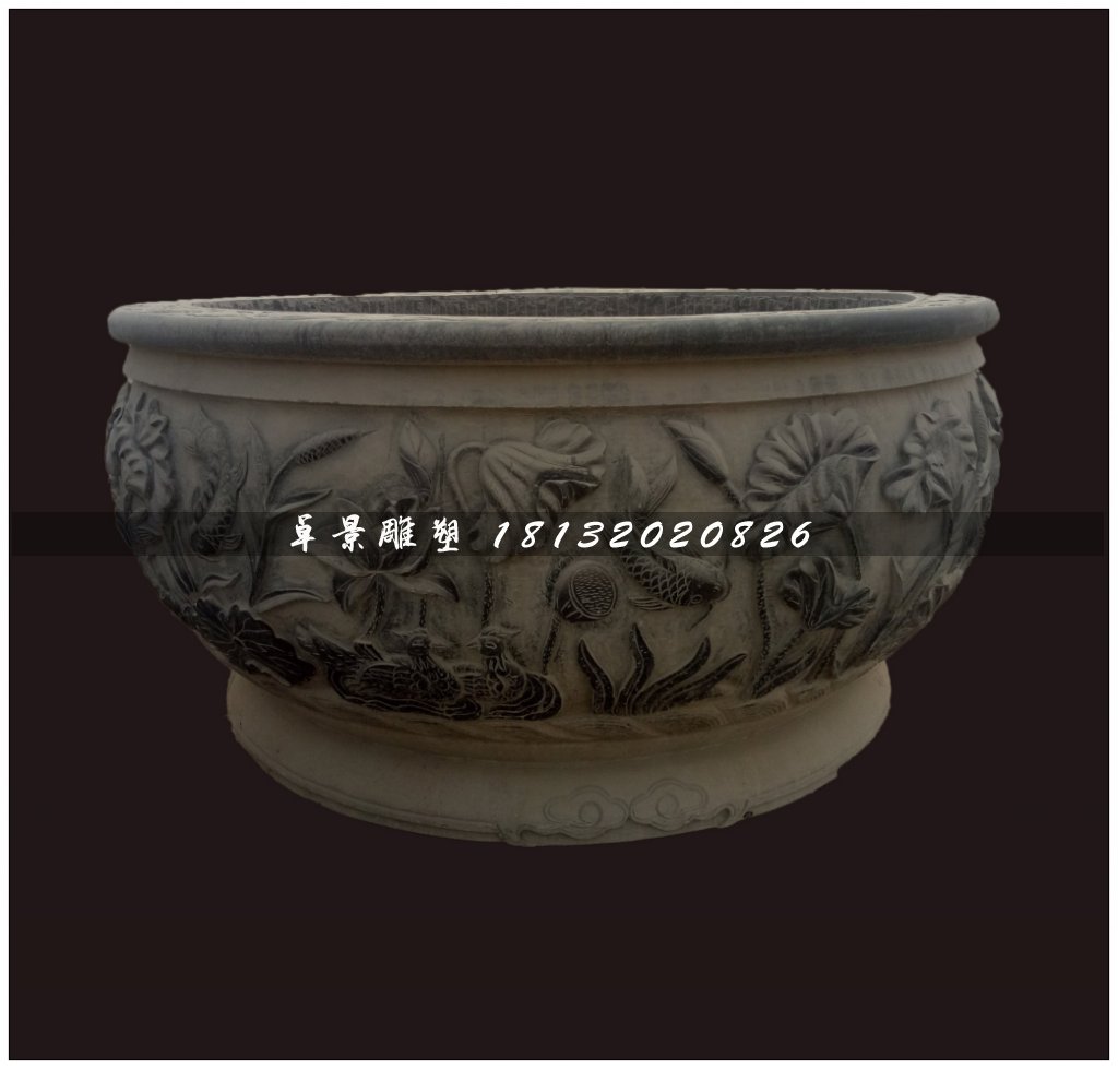 仿古水缸，青石水缸雕塑
