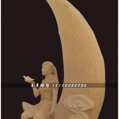坐在月亮上的女孩石雕，公园景观石雕