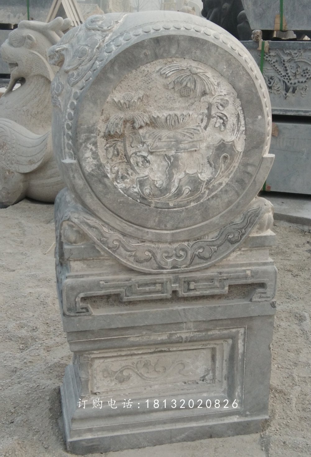 仿古青石门墩，石雕抱鼓石 (1)