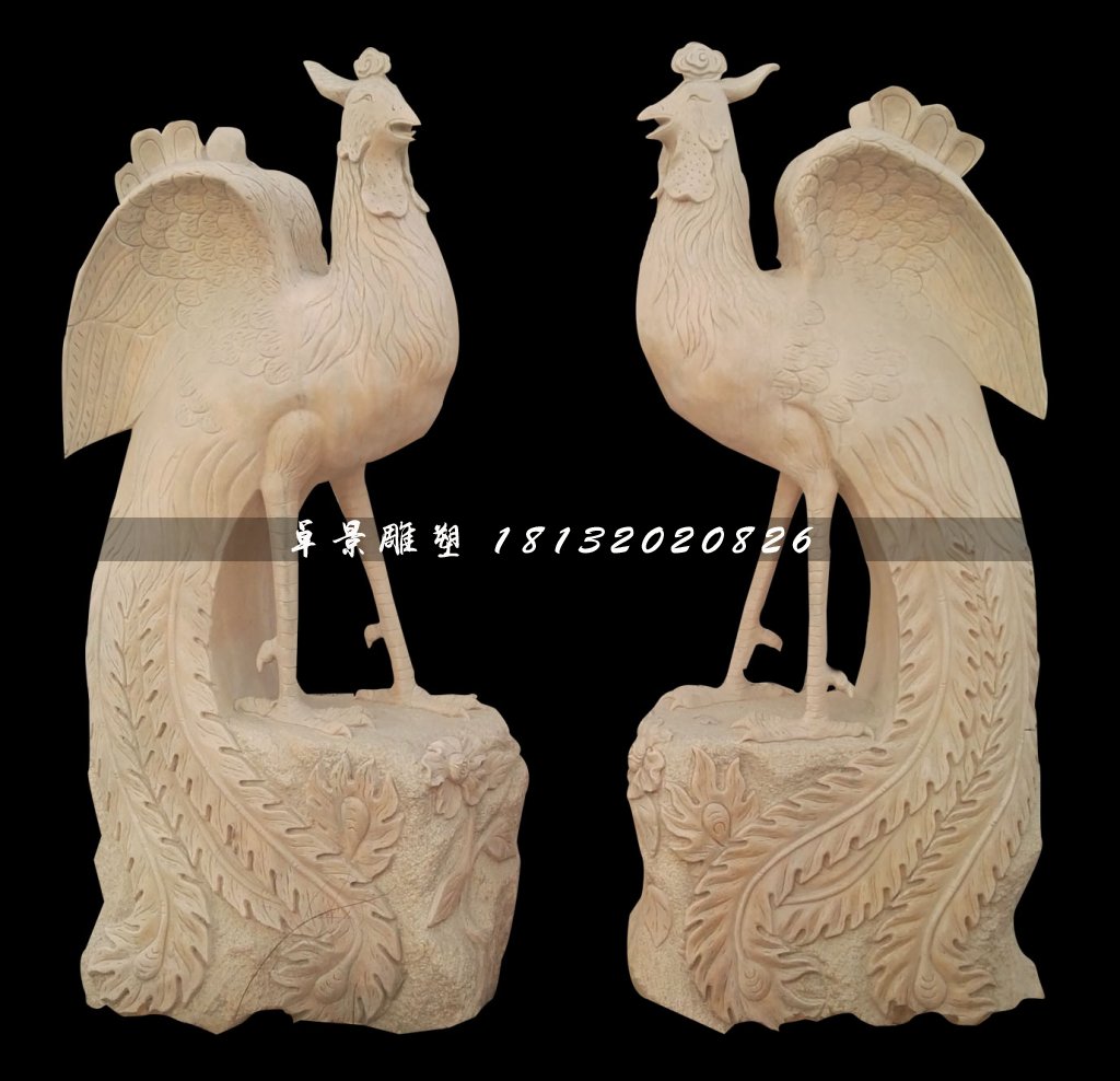 晚霞红凤凰石雕，古代神兽石雕
