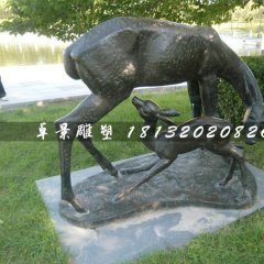 母子鹿铜雕，公园动物铜雕