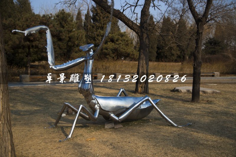 不锈钢螳螂雕塑，昆虫雕塑