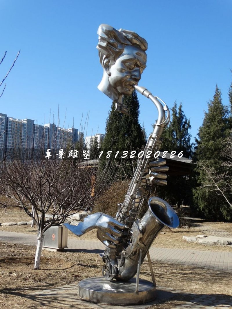 吹萨克斯雕塑，不锈钢创意雕塑 (3)