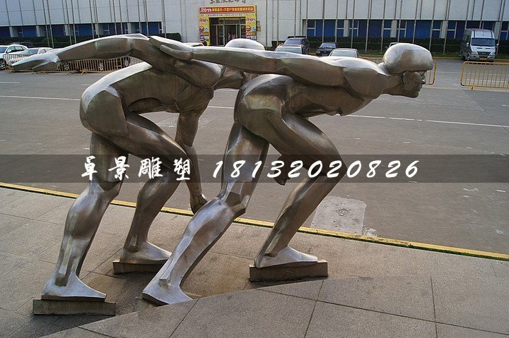 不锈钢滑冰雕塑，广场运动雕塑