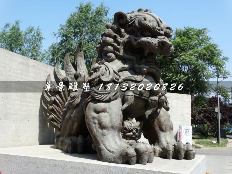 大型铜狮子，戏球狮铜雕 (2)