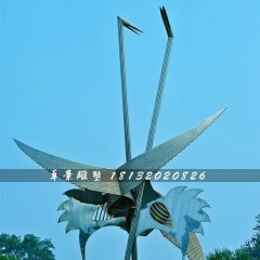 抽象仙鹤雕塑，不锈钢抽象动物