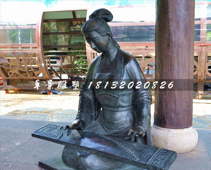 古代乐妓雕塑，公园人物铜雕 (3)