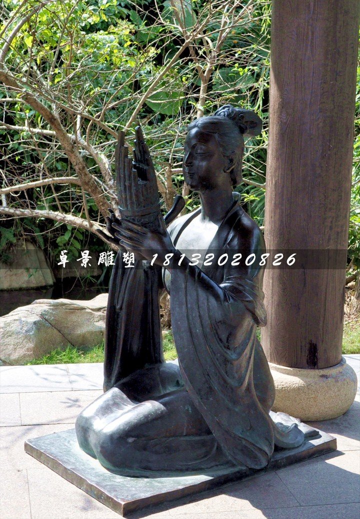 古代乐妓雕塑，公园人物铜雕 (4)