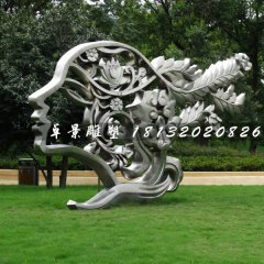 不锈钢美女头像雕塑，公园景观雕塑