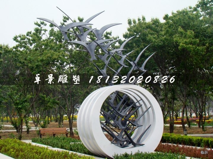 不锈钢抽象大雁雕塑，公园景观雕塑