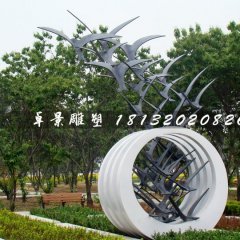不锈钢抽象大雁雕塑，公园景观雕塑