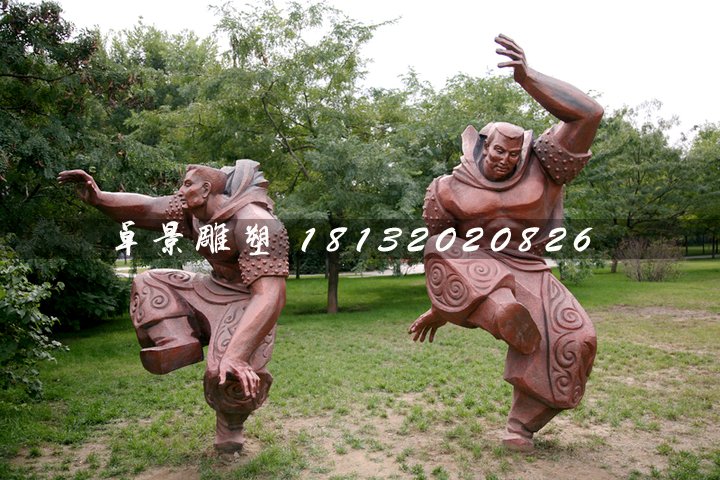 摔跤大汉铜雕，公园锻铜人物雕塑