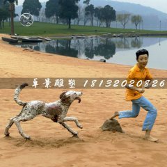 小男孩与狗雕塑，玻璃钢仿真雕塑
