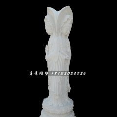 汉白玉三面观音，立式佛像