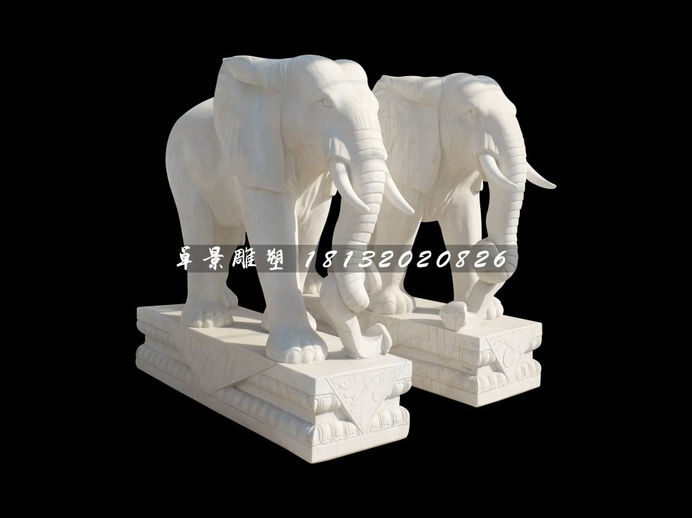 如意大象石雕，汉白玉大象雕塑