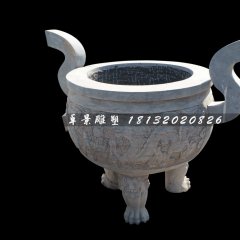 三足香炉，寺庙圆香炉石雕