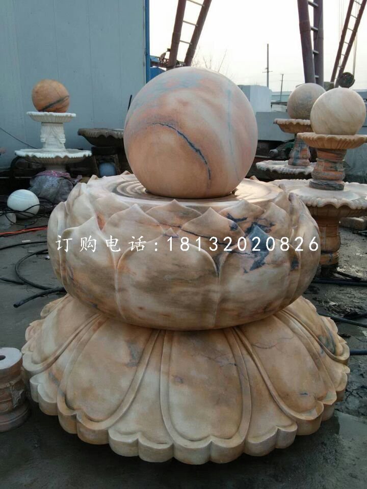 莲花台风水球石雕晚霞红风水球雕塑