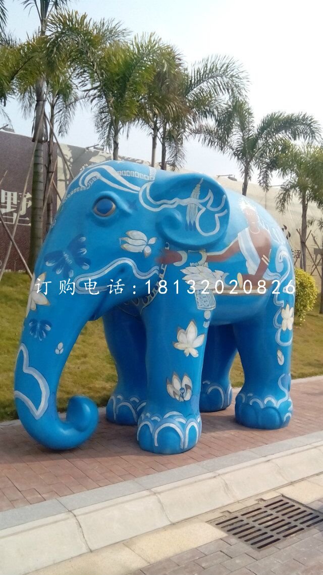 彩绘大象雕塑玻璃钢彩绘动物雕塑 (2)