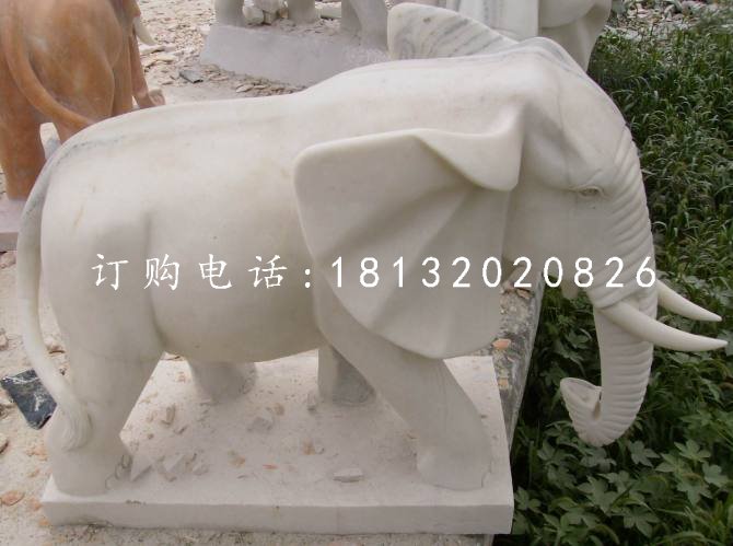 公园动物雕塑草白玉大象石雕 (1)