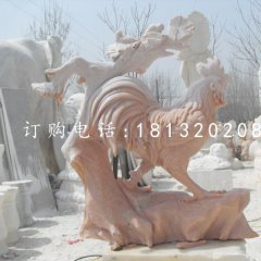 公鸡石雕晚霞红动物雕塑