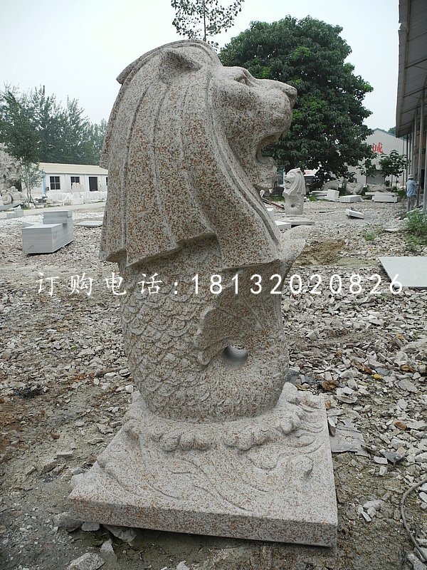 鱼尾狮石雕，砂岩动物雕塑