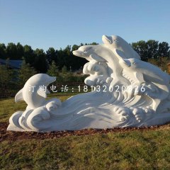 一群海豚石雕，公园动物石雕