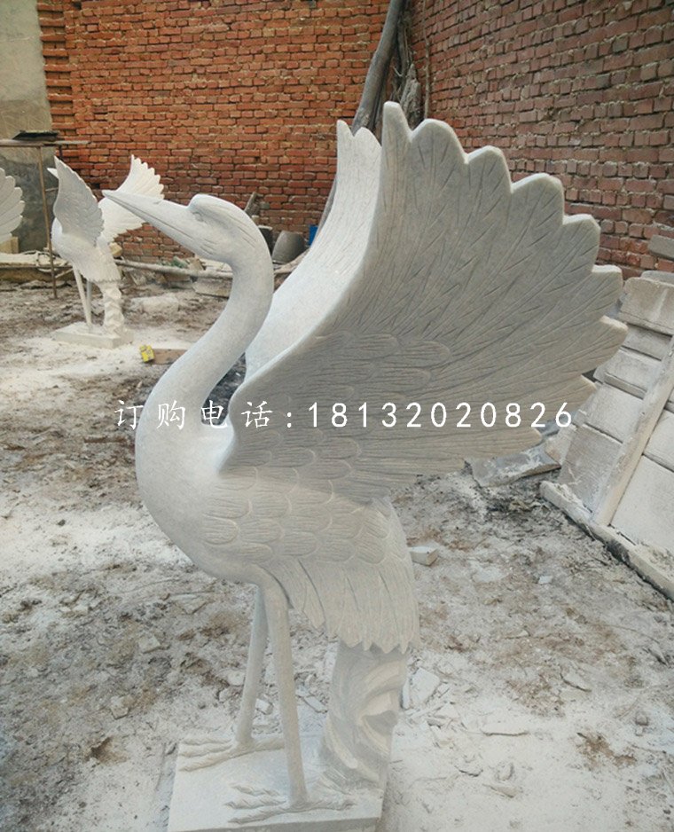 汉白玉丹顶鹤，仙鹤石雕